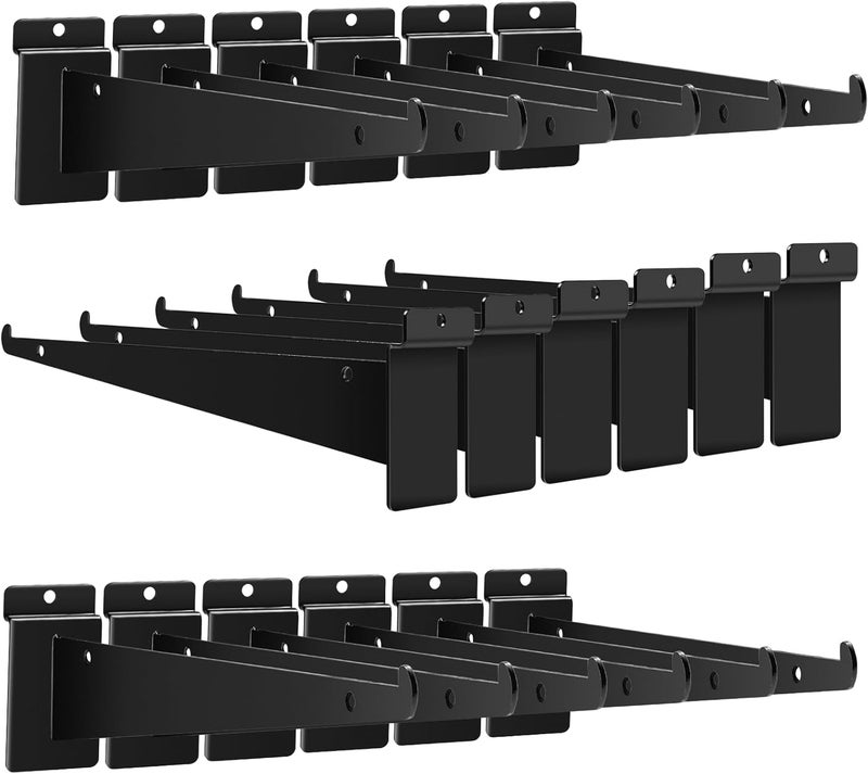 APOCHON 18 Pack Slatwall Shelf Bracket 12 inch, Heavy Duty Metal Shelf Brackets for Shelves,Black Slat Wall Shelf Bracket Slatwall Accessories with Lip for Slatwall Panels Shelving Display Home Commercial - Image 1
